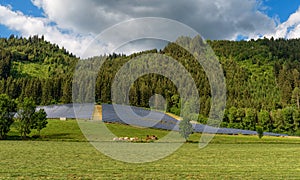 Solar panel power system in a countryside by the forest