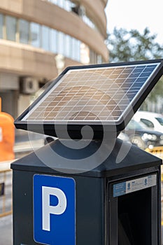 Solar panel powered urban parking meter