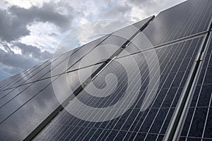 Solar panel with rain drops on it. Solar panel in rain.