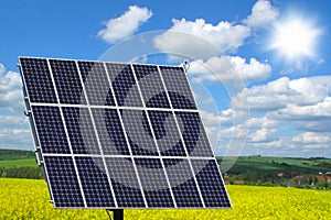 Solar panel on rapeseed field