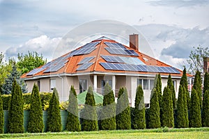 Solar panel on a red roof