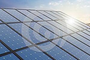 Solar panel and sunlight with blue sky background
