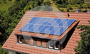 Solar panel on a roof photo