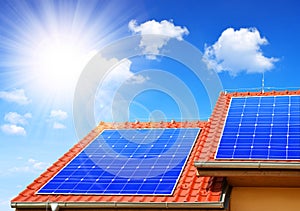 Solar panel on the roof of the house