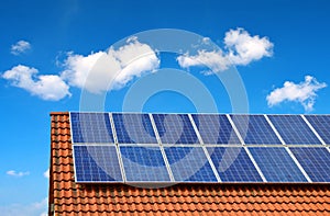 Solar panel on the roof of the house.