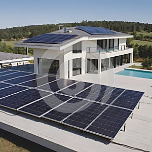 Solar panel on the roof of a house, both energy and ecology