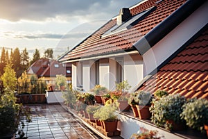 Solar panel on the roof of a house. Green energy concept