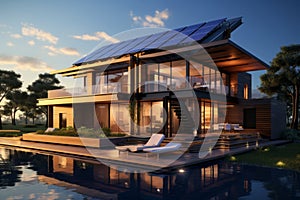 Solar panel on the roof of a house. Green energy concept