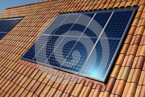 Solar panel on roof tiles
