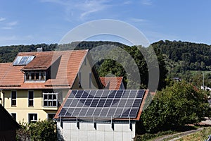 solar panel on rooftops of a rufal village