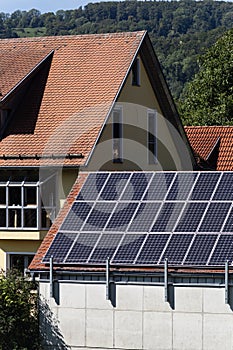 solar panel on rooftops of a rufal village