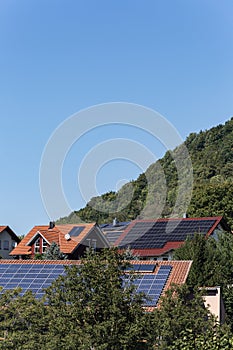 solar panel on rooftops of a rufal village