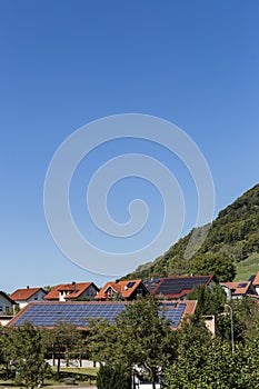 solar panel on rooftops of a rufal village