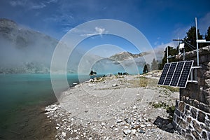Solar panel in service cabin of Aubert lake dam