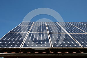 solar panel soak up the blue sky sun, modern solar cells