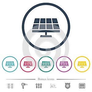 Solar panel solid flat color icons in round outlines