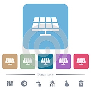 Solar panel solid flat icons on color rounded square backgrounds
