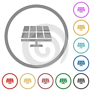 Solar panel solid flat icons with outlines