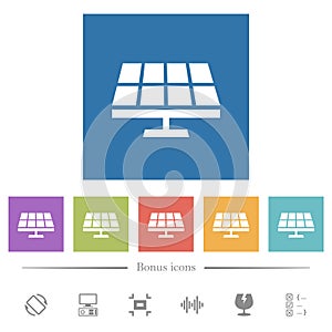 Solar panel solid flat white icons in square backgrounds