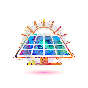 Solar panel of splash paint icon. Sun energy symbol