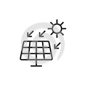 Solar panel with the sun icon in line design. Panel, sun, power, renewable, photovoltaic, electricity, solar power