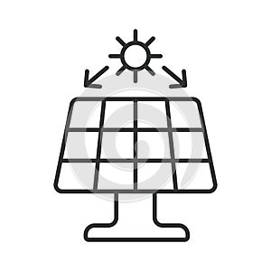 Solar panel with the sun icon in line design. Panel, sun, power, renewable, photovoltaic, electricity, solar power