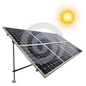 Solar panel and sun isolated on white background