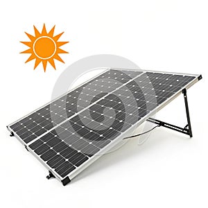 Solar panel and sun isolated on white background