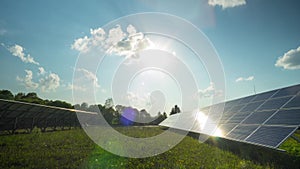 Solar panel and sun, panoramic time-lapse