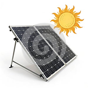 Solar panel and sun isolated on white background
