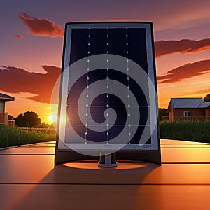 solar panel with sunlight and blue sky alternative electricity source. generative AI