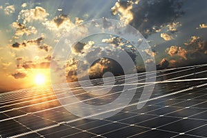 solar panel with sunset background. concept clean power