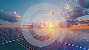 Solar panel sunset. concept clean energy, electric alternative photo