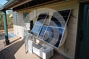 solar panel system, with power being transferred to battery bank and inverter