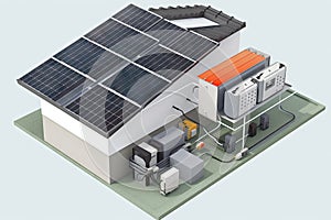 solar panel system, with power being transferred to battery bank and inverter