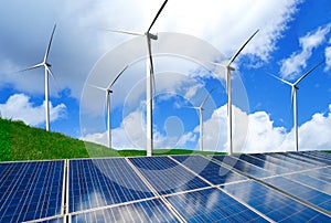 Solar panel and wind turbine farm clean energy