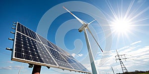 Solar panel with wind turbine and sunlight