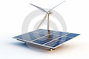 Solar panel with wind turbine on white background Ai generative