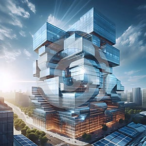 Solar-paneled skyscraper, Ai generated image