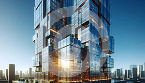 Solar-paneled skyscraper, Ai generated image