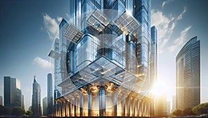 Solar-paneled skyscraper, Ai generated image