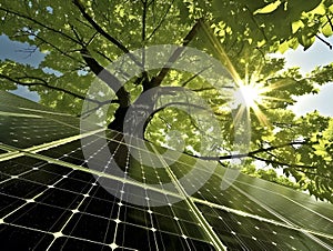 solar panels above a green tree to catch the sun