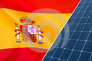 Solar panels against flag Spain background
