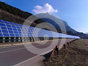Solar panels along road highway