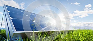 Sonnig Paneele reihe. Photovoltaik reinigen Energie 