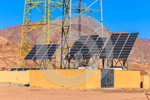 Solar panels in a bedouin village in Sinai desert, Egypt