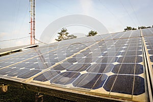 Solar panels with blue sky.