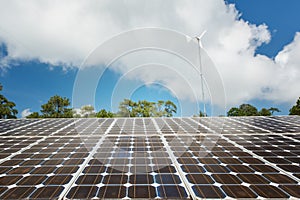 Solar panels with blue sky