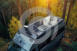 solar panels on a camper van roof, illustrating mobile and off-grid living