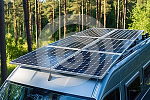 solar panels on a camper van roof, illustrating mobile and off-grid living